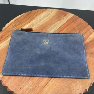 BOULEVARD Carrie blue suede leather pouch clutch skull logo